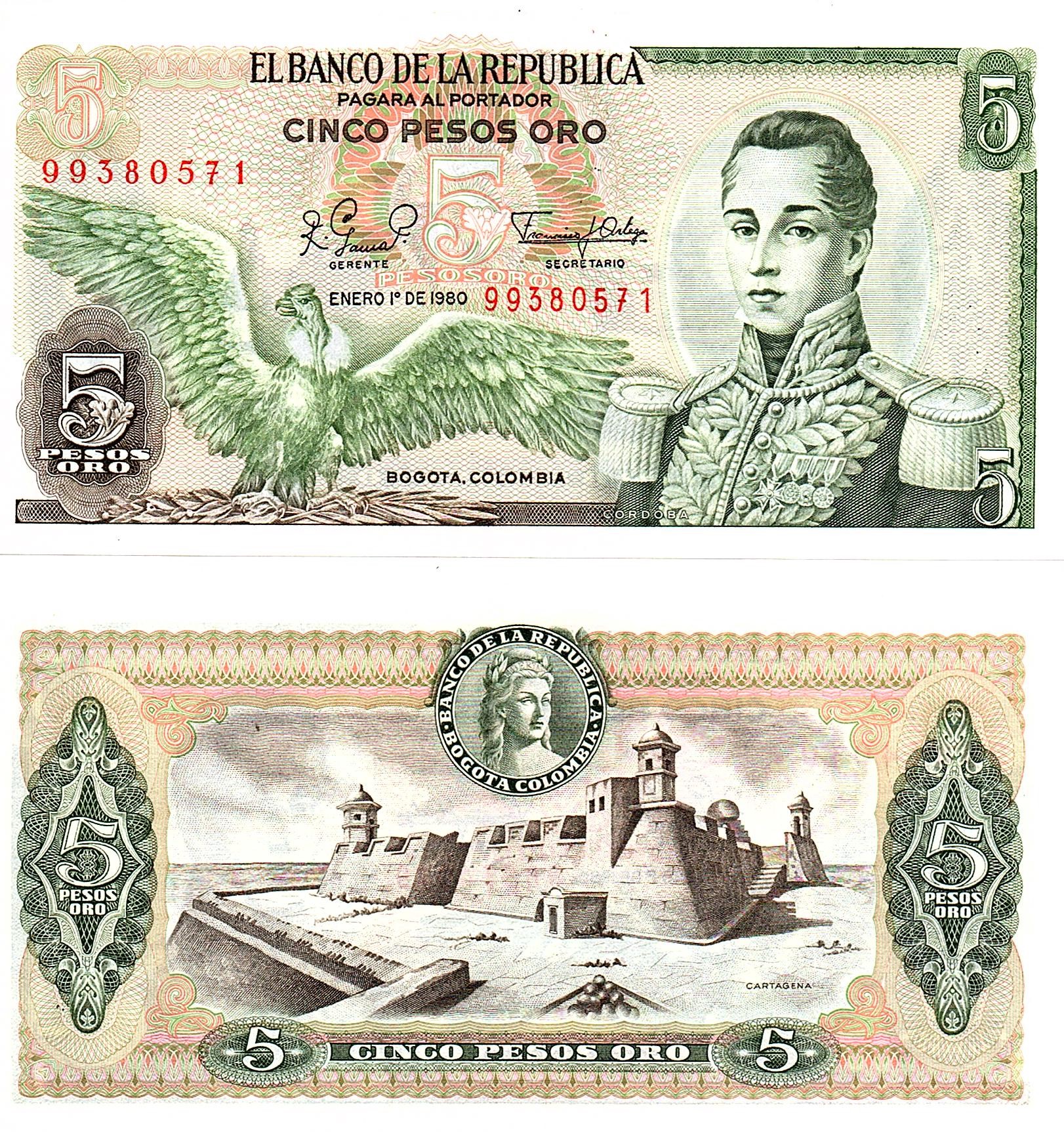 Colombia #406f 5 Pesos Oro