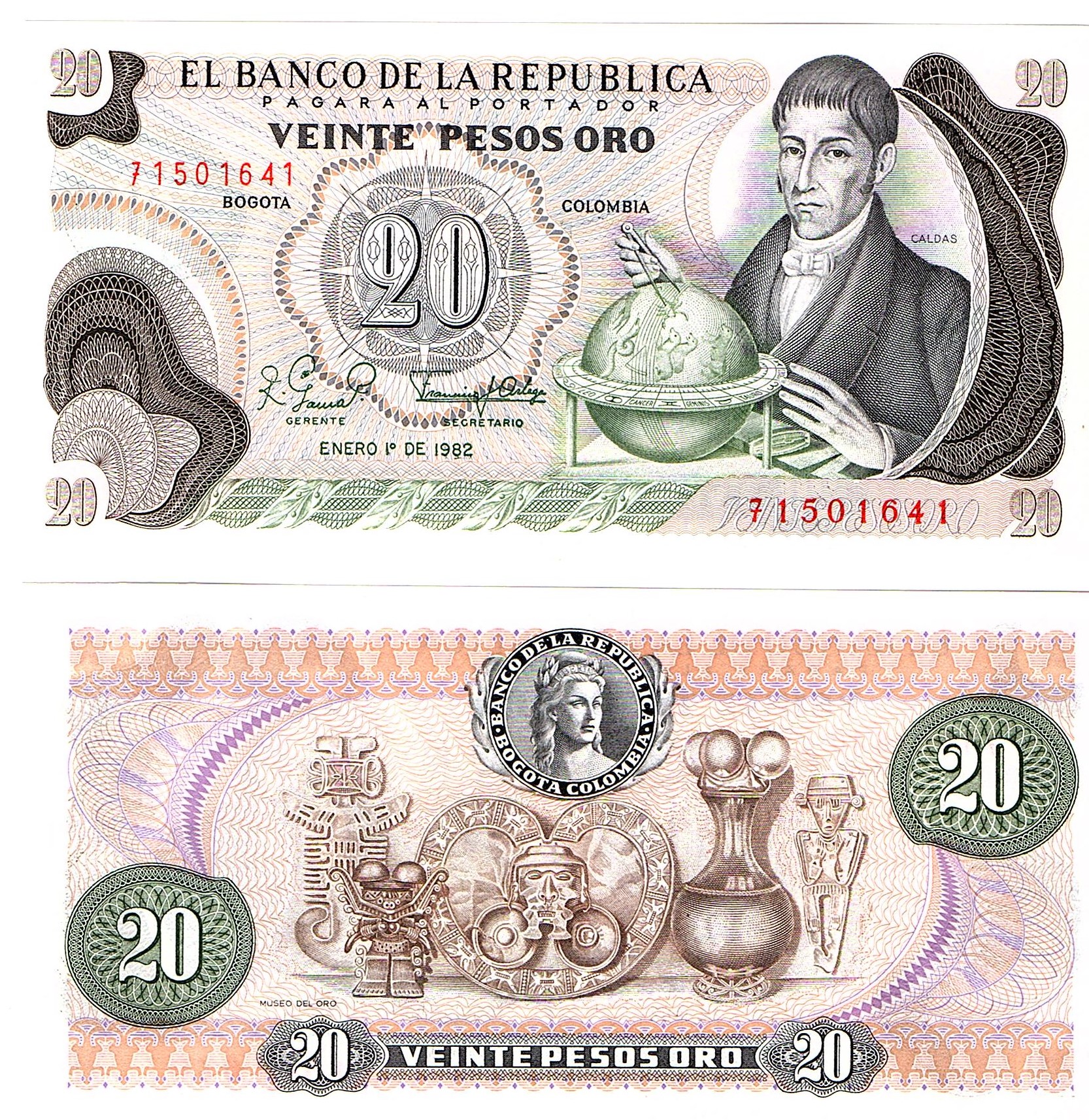 Colombia #409d 20  Peso Oro