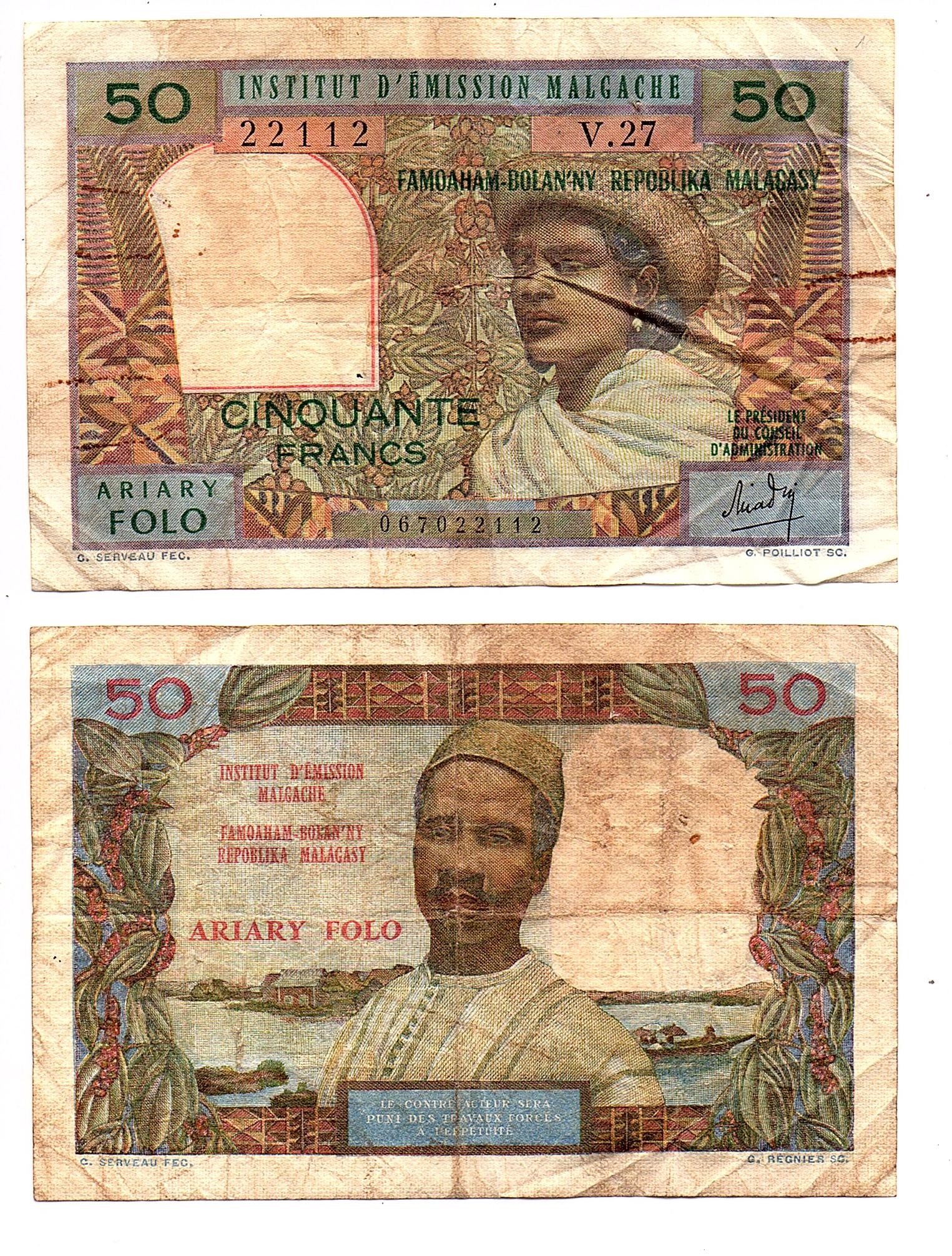 Madagascar #61/F.H 50 Francs = 10 Ariary