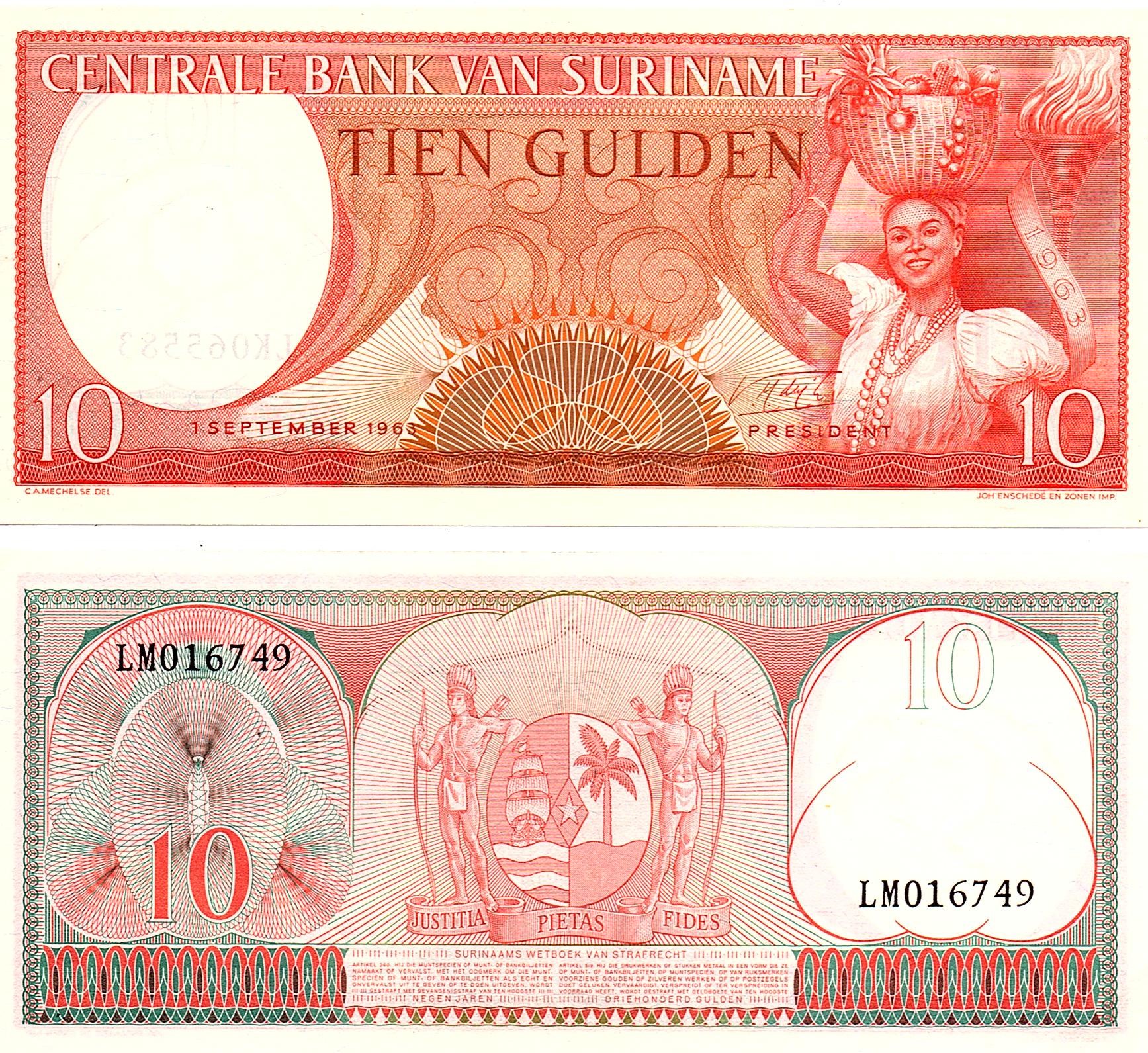 Suriname #121b  10 Gulden