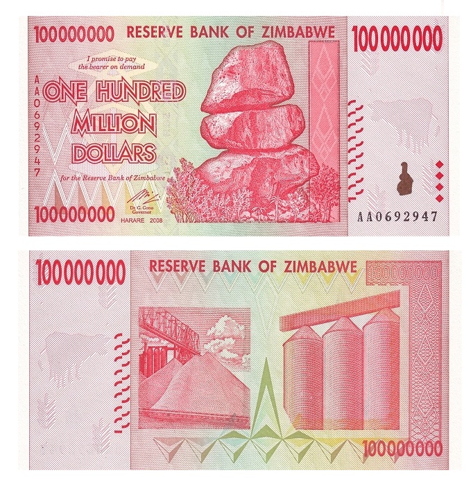 Zimbabwe #80 100,000,000 Dollars