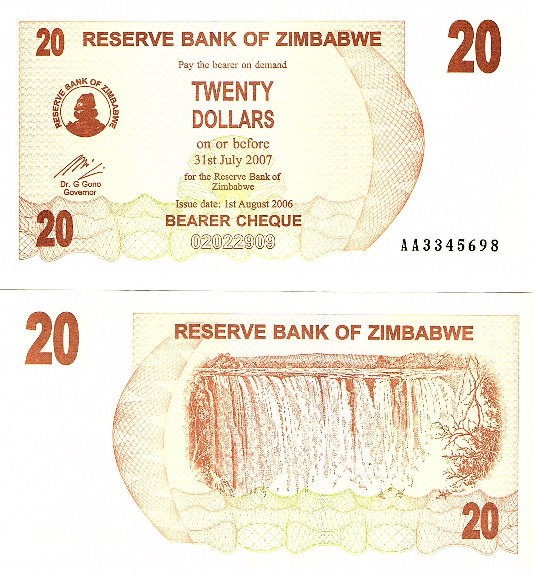 Zimbabwe #40   20 Dollars (AA Prefix)