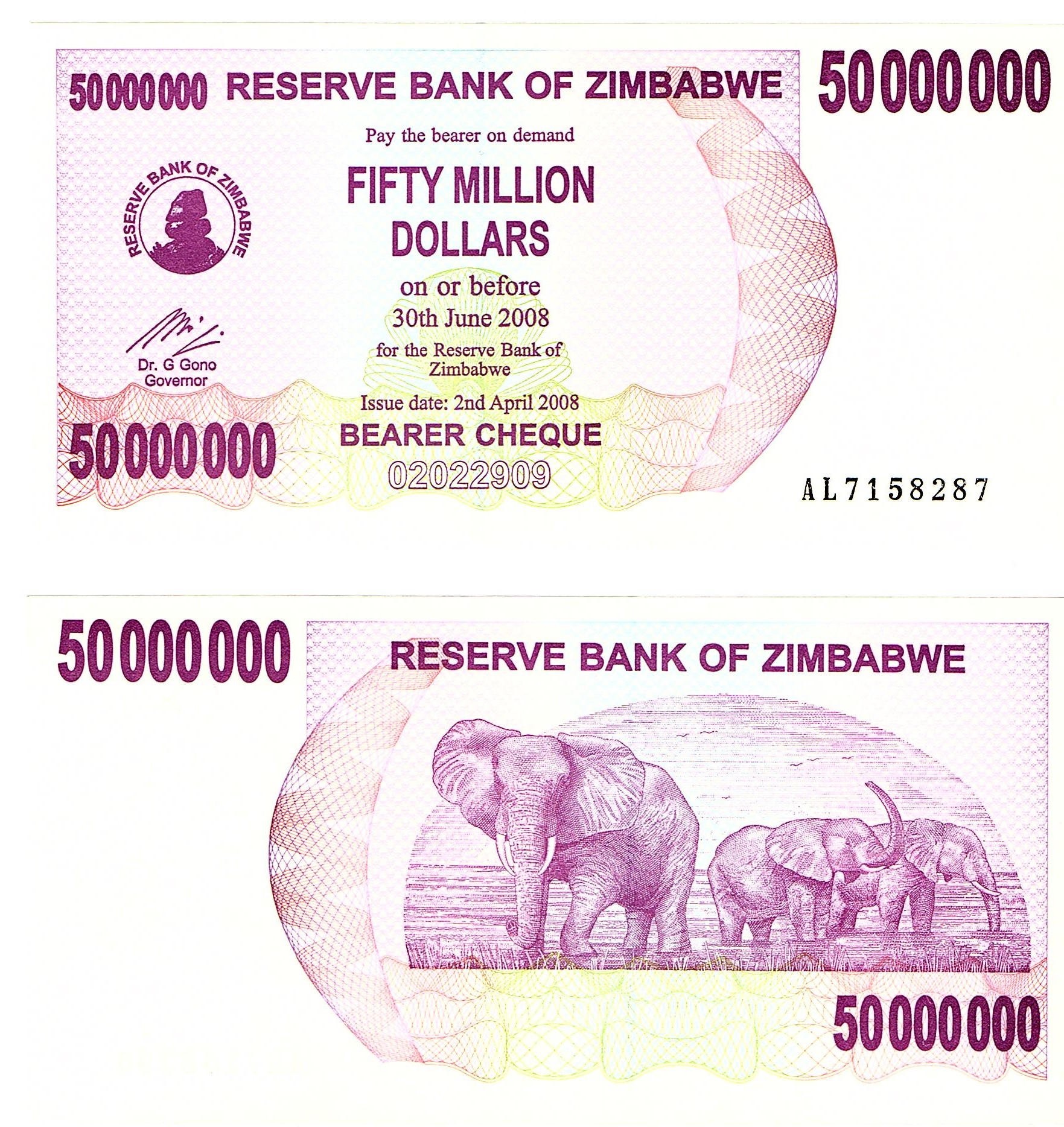 Zimbabwe #57 50 Million Dollars