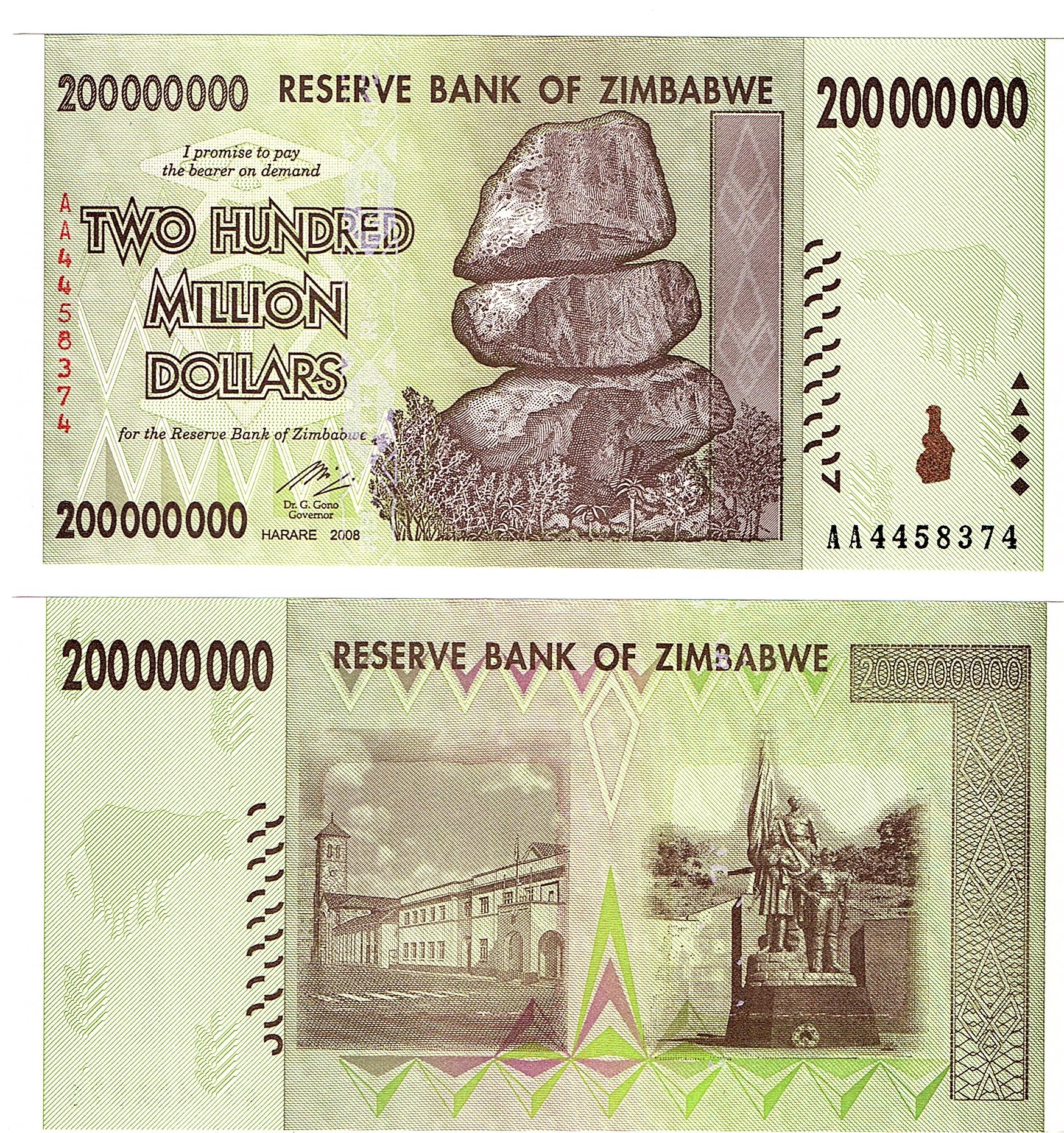 Zimbabwe #81 200 Million Dollars AA Prefix