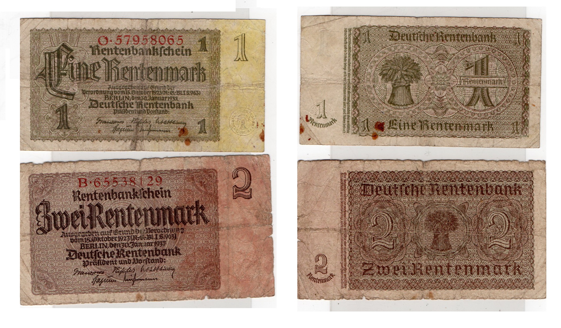 Germany #173b 174b/G   1, 2 Rentenmark